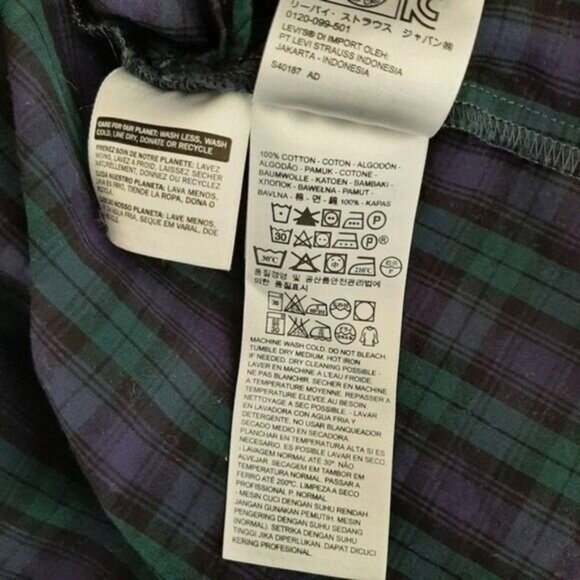 LEVI'S | Plaid Prarie Button Down Shirt Dress Navy Blue & Green Sz XS - Picture 15 of 15